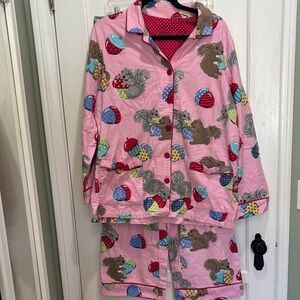 Nick & Nora Rare Pink chipmunk print flannel pajamas x large